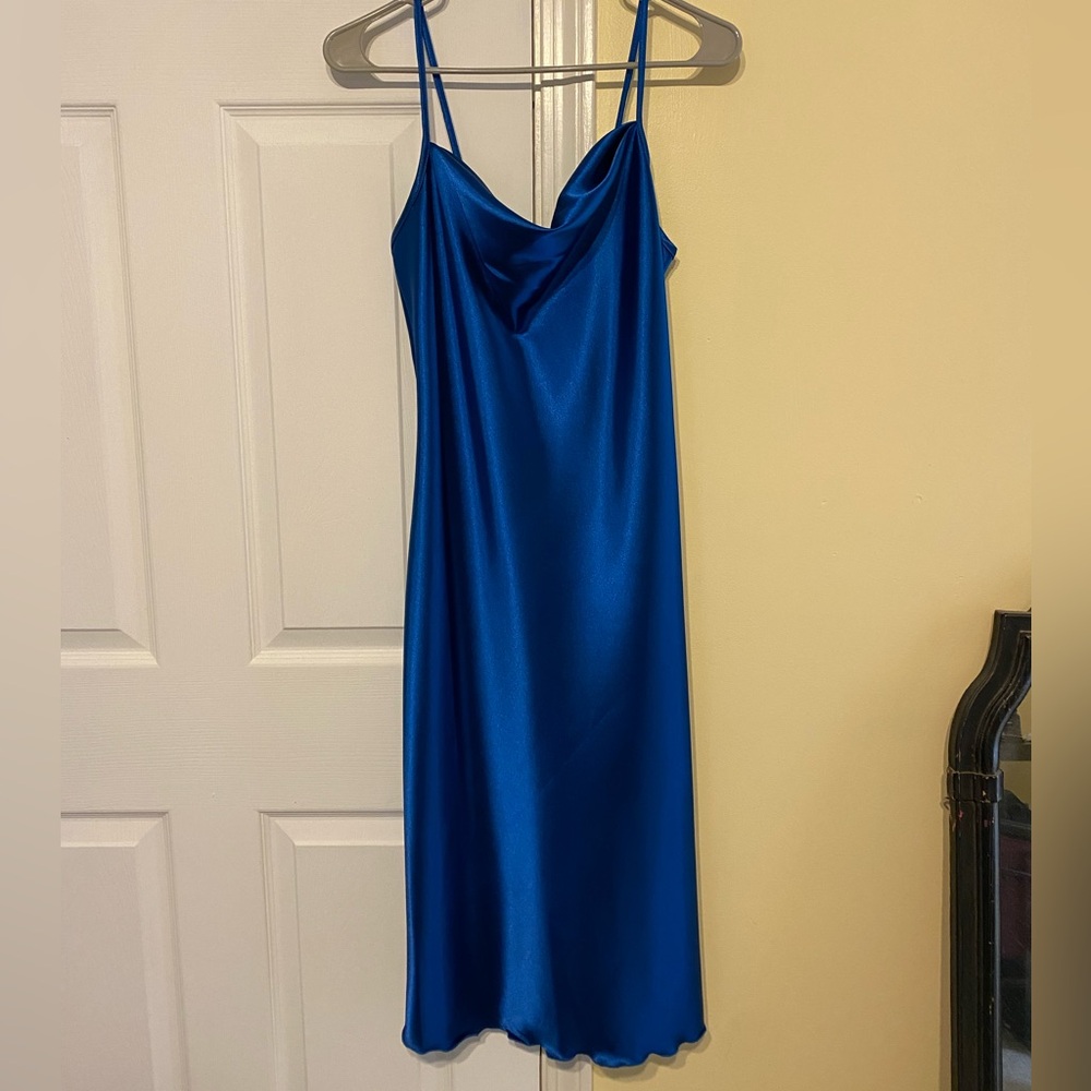 Gorgeous bright blue cowl neck dress